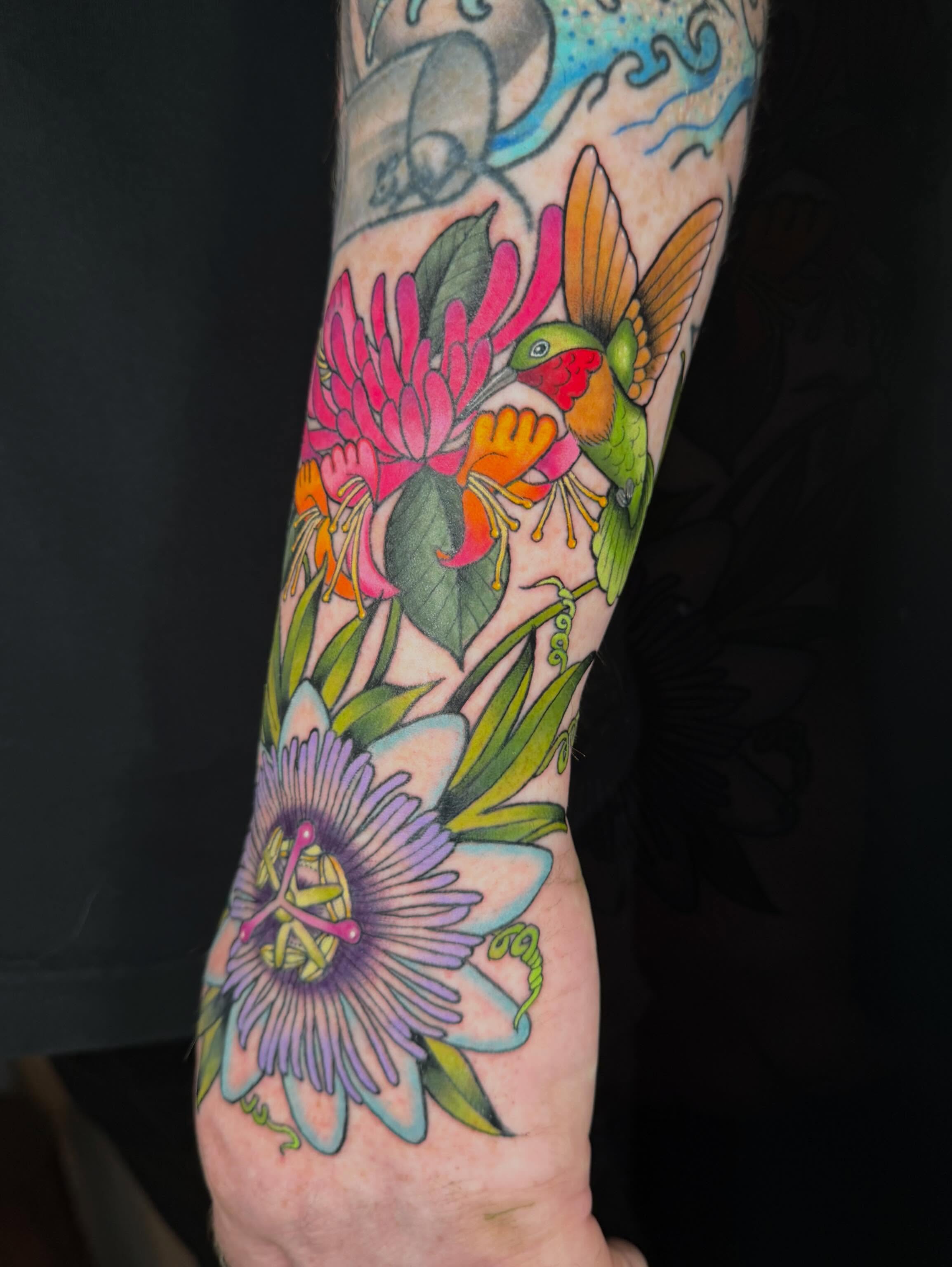 Bird and flowers new school tattoo on the forearm by ♥︎ ᴅᴇᴠ ʀᴇɴᴇᴇ ♥︎