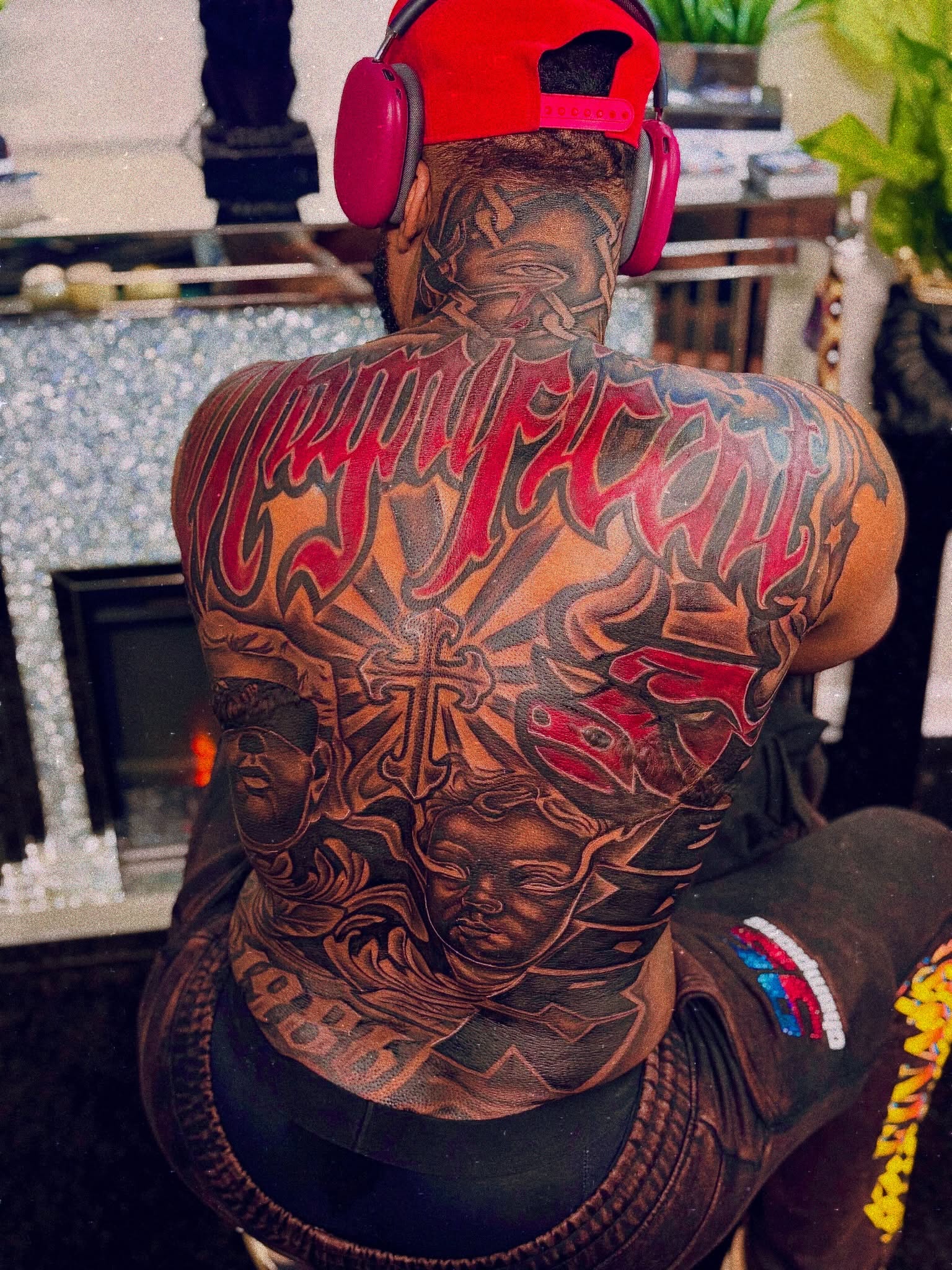 Religious imagery American traditional tattoo on the back by Deonte Dwayne Durham