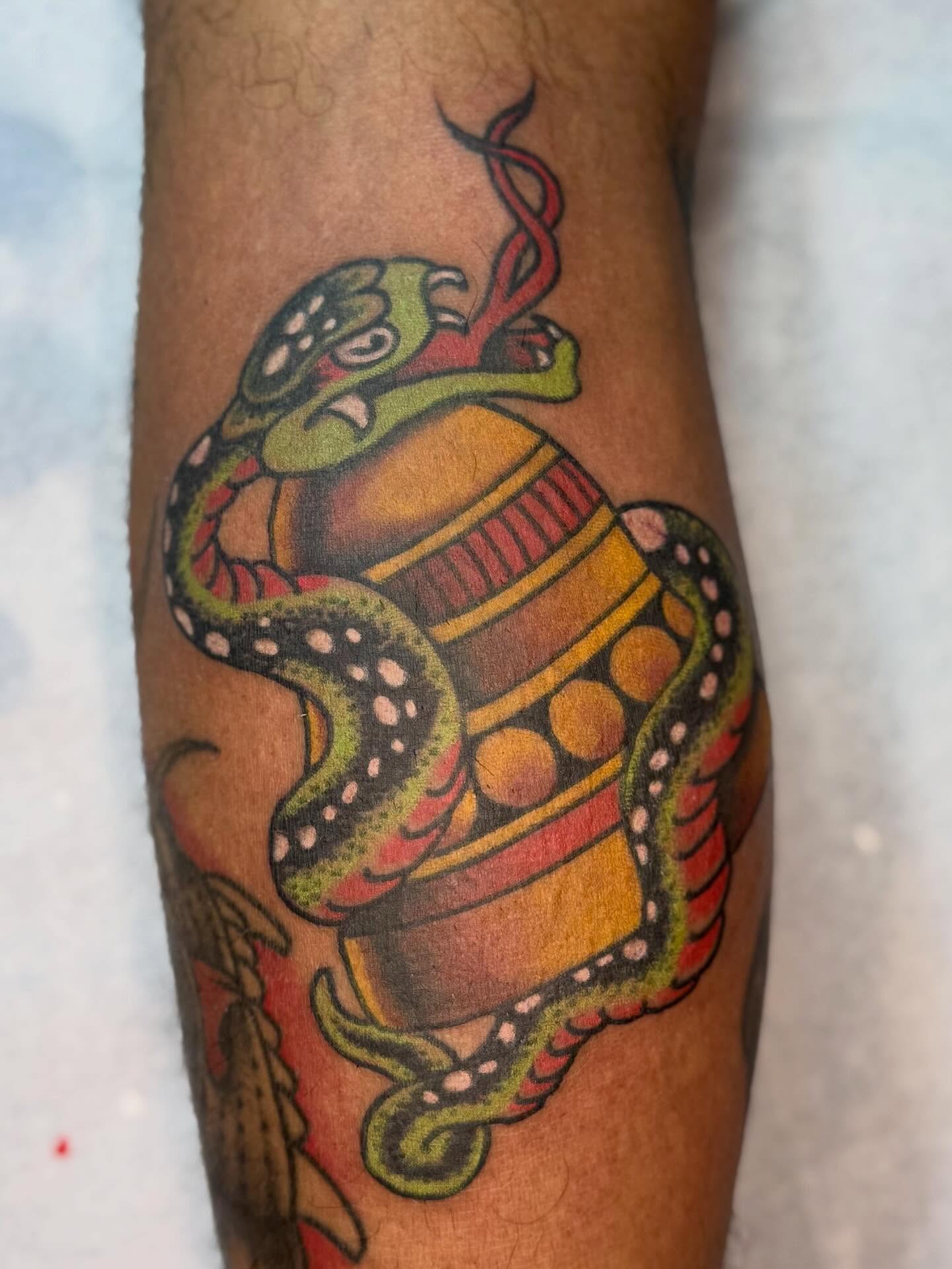 Snake American traditional tattoo on the forearm by KevinBetsch