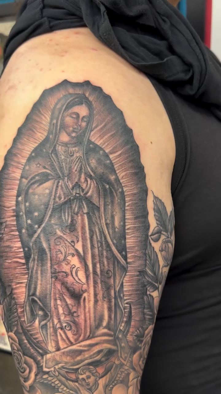 Tattoo by @steviegrandlegacy — black_and_grey, realism