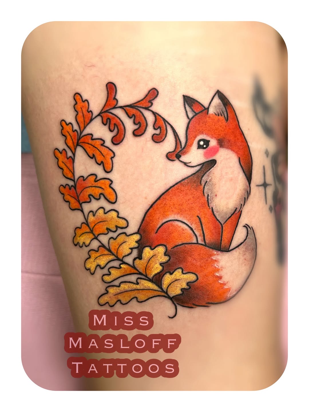 Fox with oak leaves tattoo on the forearm by ๐Miss Ash Masloff (Mrs.Waritz)๐
