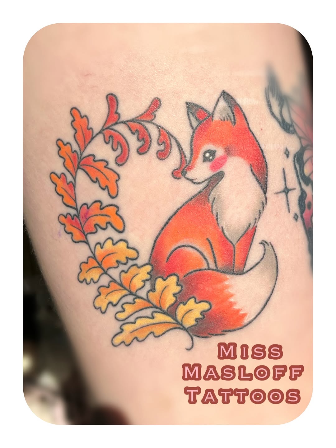 Fox and oak leaves tattoo on the forearm by ๐Miss Ash Masloff (Mrs.Waritz)๐
