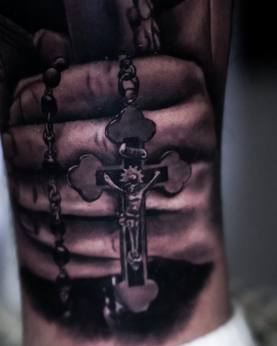 Crucifix and rosary beads Chicano tattoo on the forearm by ✝️ Nicholas Fernandez ✝️