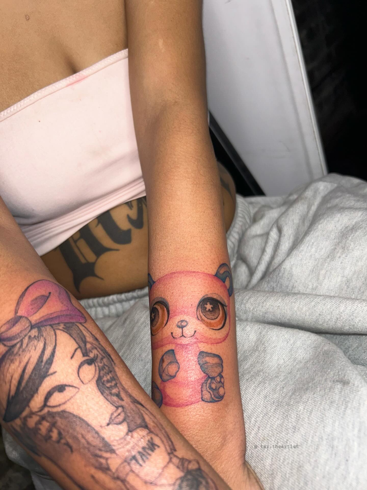 Chibi dog dotwork tattoo on the forearm by 𝖙𝖆𝖟 🫧✮♡ₐₜₗ ₙᵧʗ