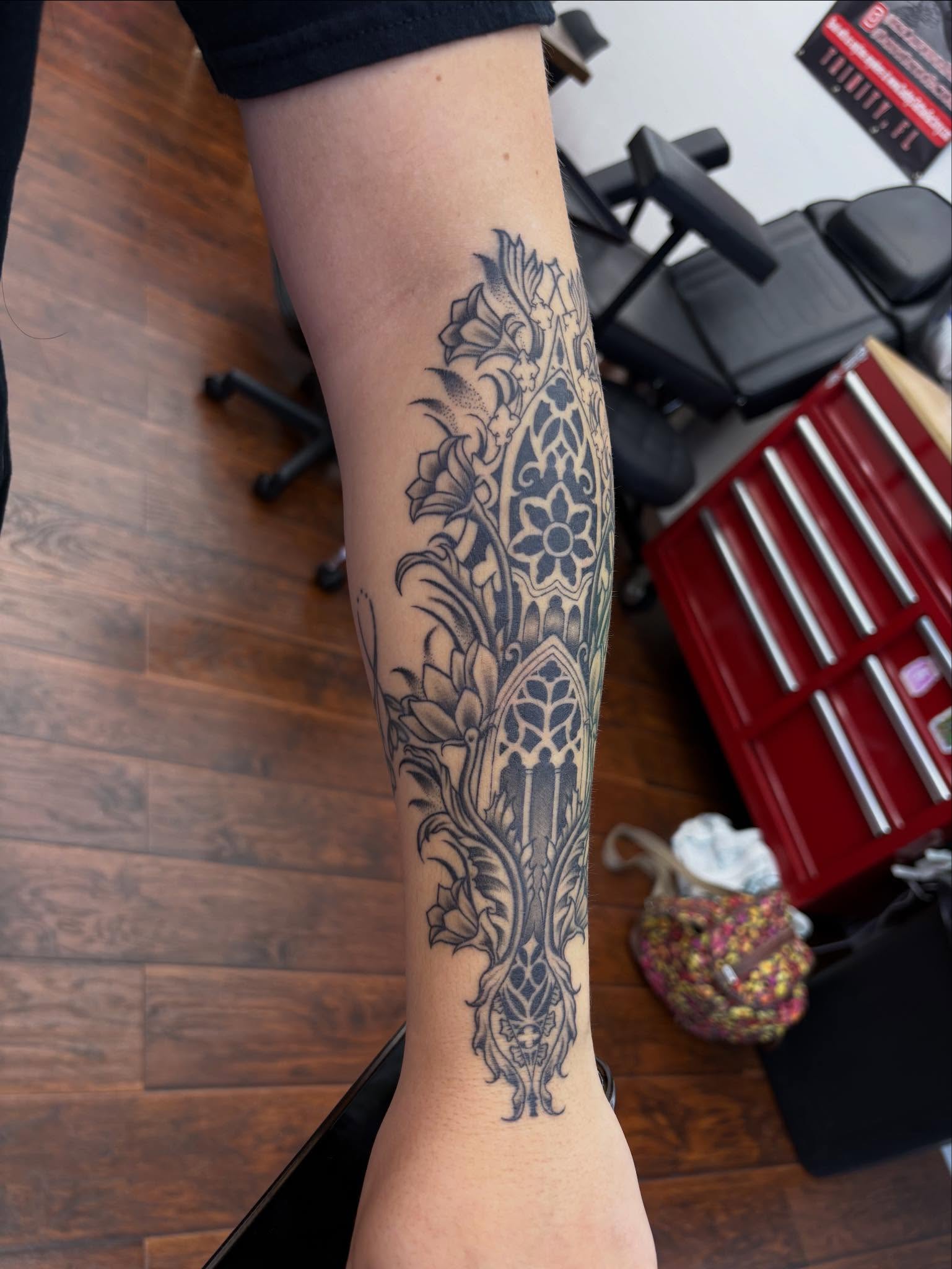 Tattoo by @skyecaliforniaink — black_and_grey