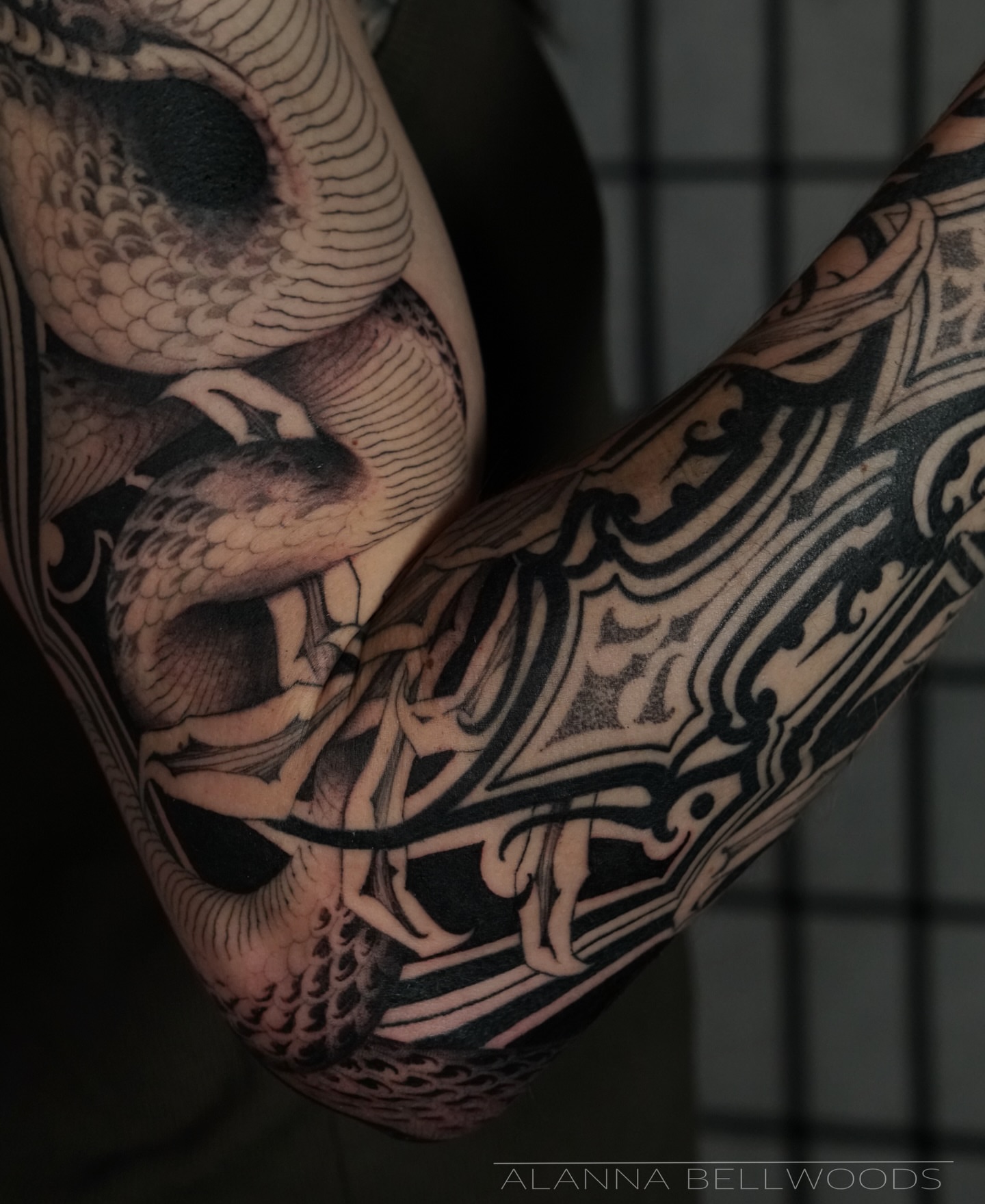 Tattoo by @alannabellwoods — black_and_grey, geometric