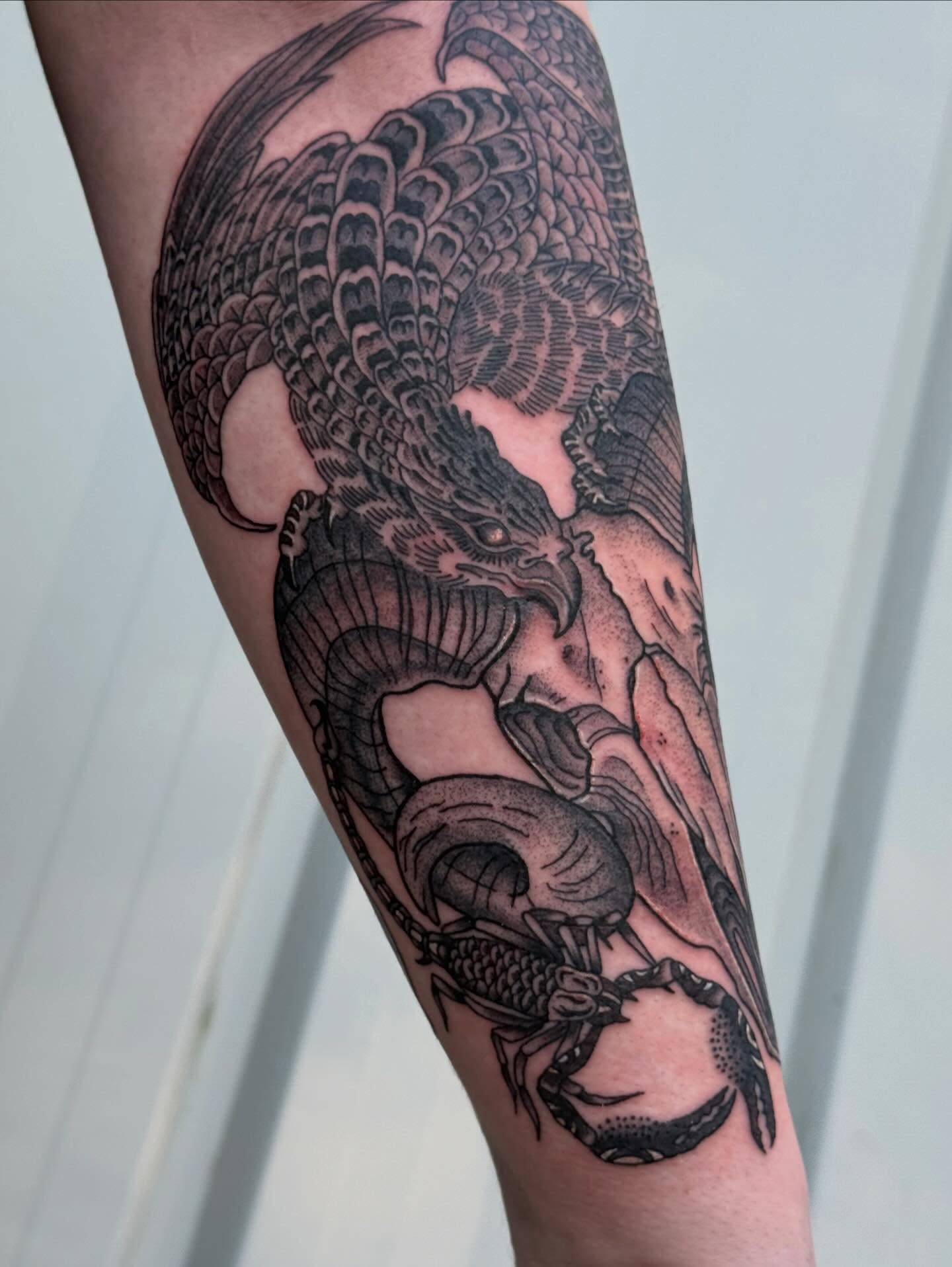 Dragon dotwork tattoo on the forearm by CAT