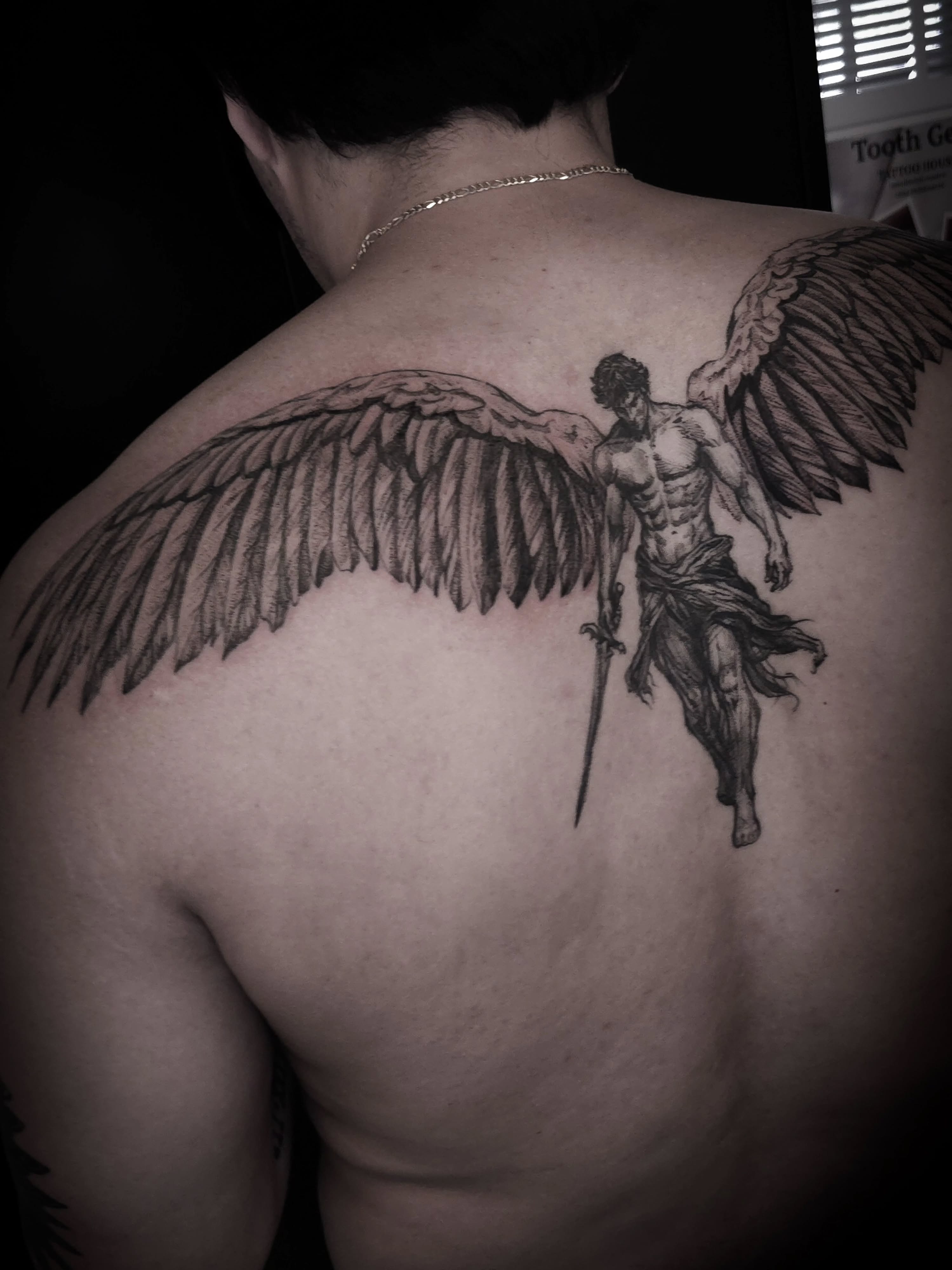 Angel with sword realism tattoo on the back by Viktoriia ▪︎ Tattoo ▪︎ Chicago ▪︎ Naperville
