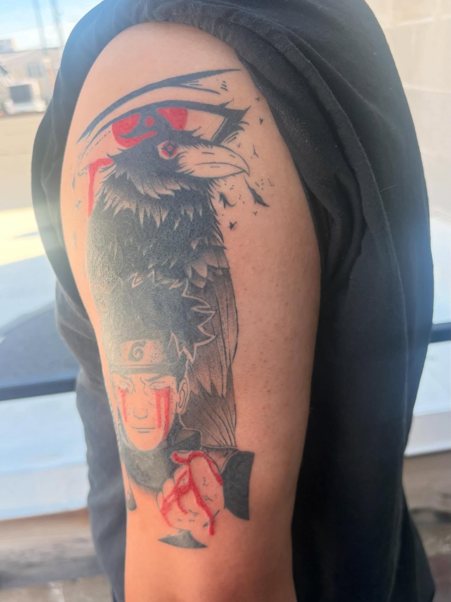 Tattoo by @emmas.tattoo.s — anime, black_and_grey