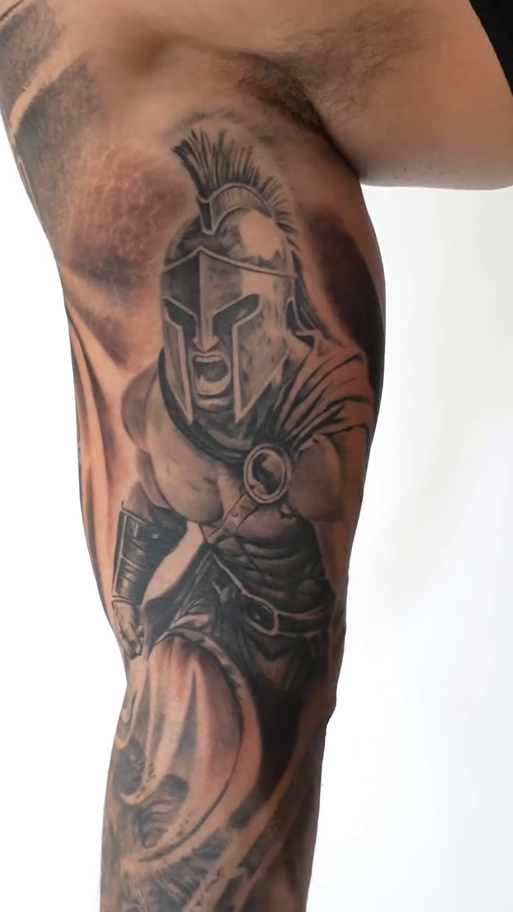Spartan warrior realism tattoo by Dontavious Davis