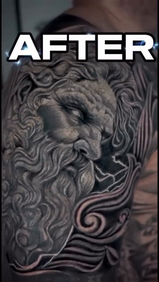 Greek god portrait realism tattoo by Carlos Trujillo