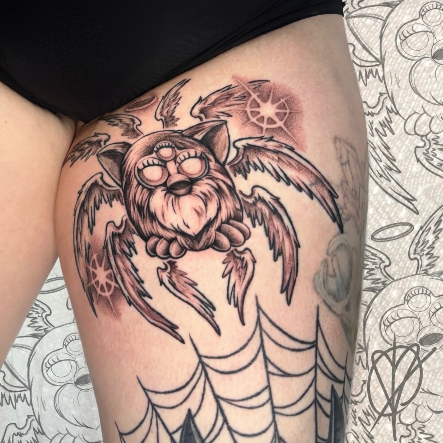 Tattoo by @owlliemoontattoo — black_and_grey
