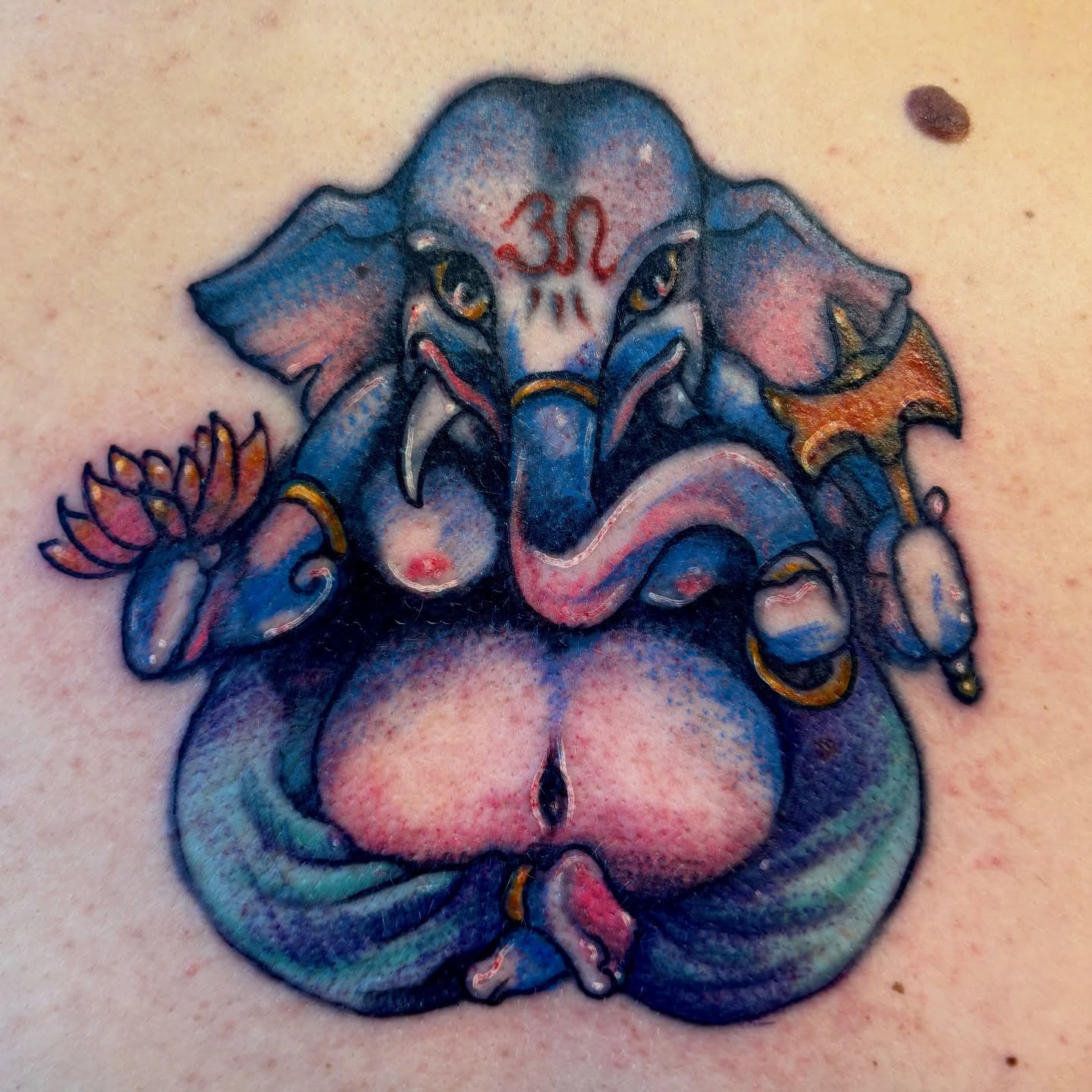 Ganesha new school tattoo on the torso by Cricket Elijah Cervidae