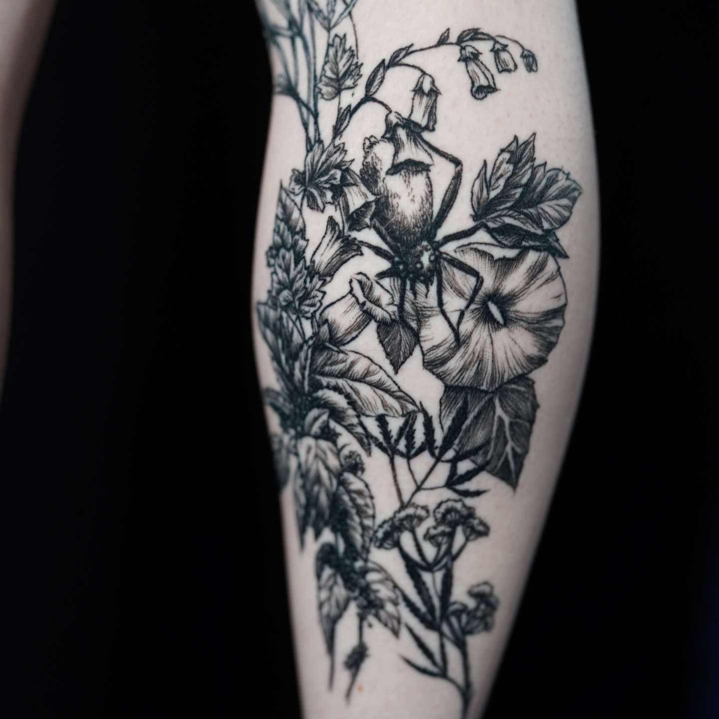 Botanical arrangement realism tattoo on the forearm by Adam Lunoe, Seattle, Washington