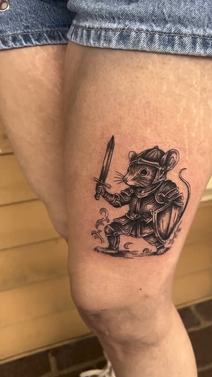 Anime tattoo on the leg by Jai Woods