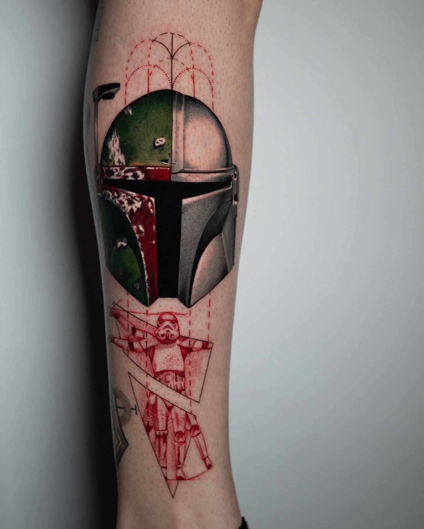 Boba Fett helmet realism tattoo on the forearm by Tattoo Artist