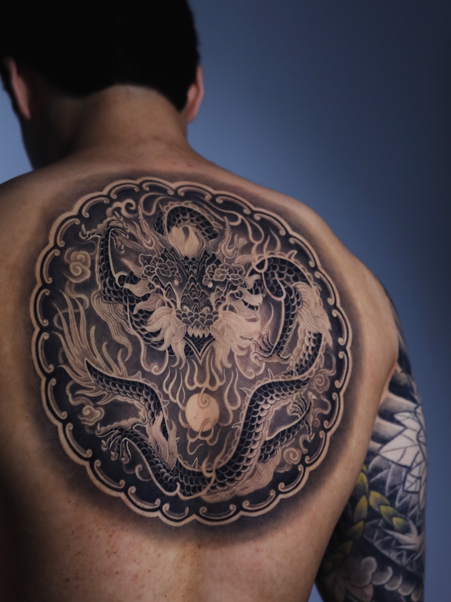 Dragon and phoenix japanese irezumi tattoo on the back by 𝐆𝐑𝐄𝐄𝐃