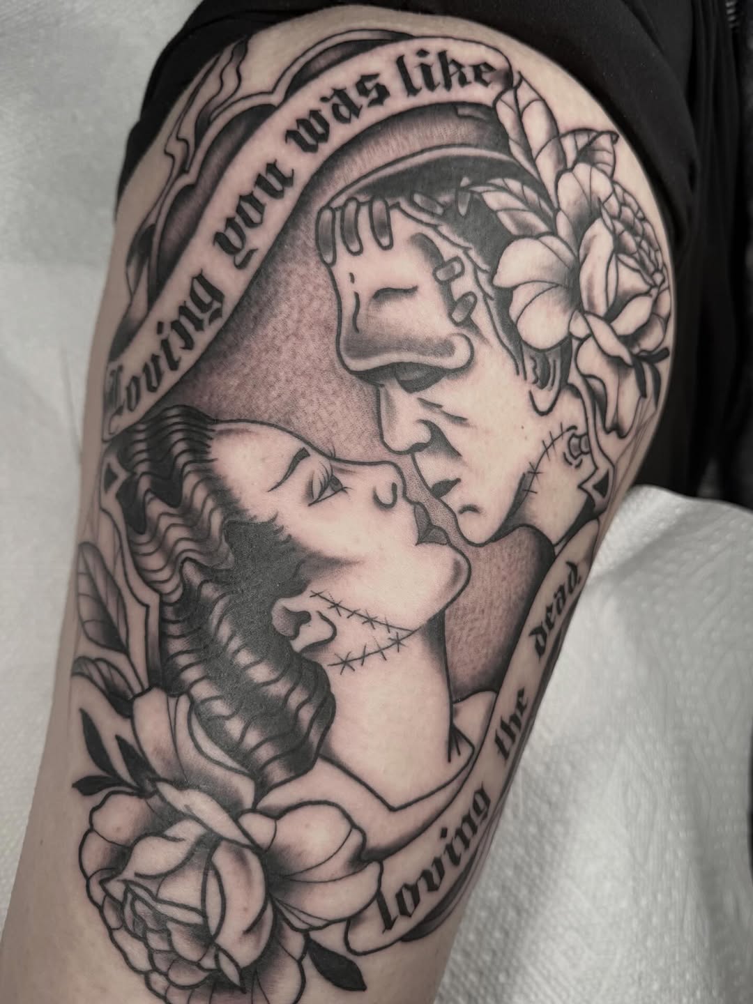 Tattoo by @aprilflowerstattoo โ black_and_grey, lettering_script