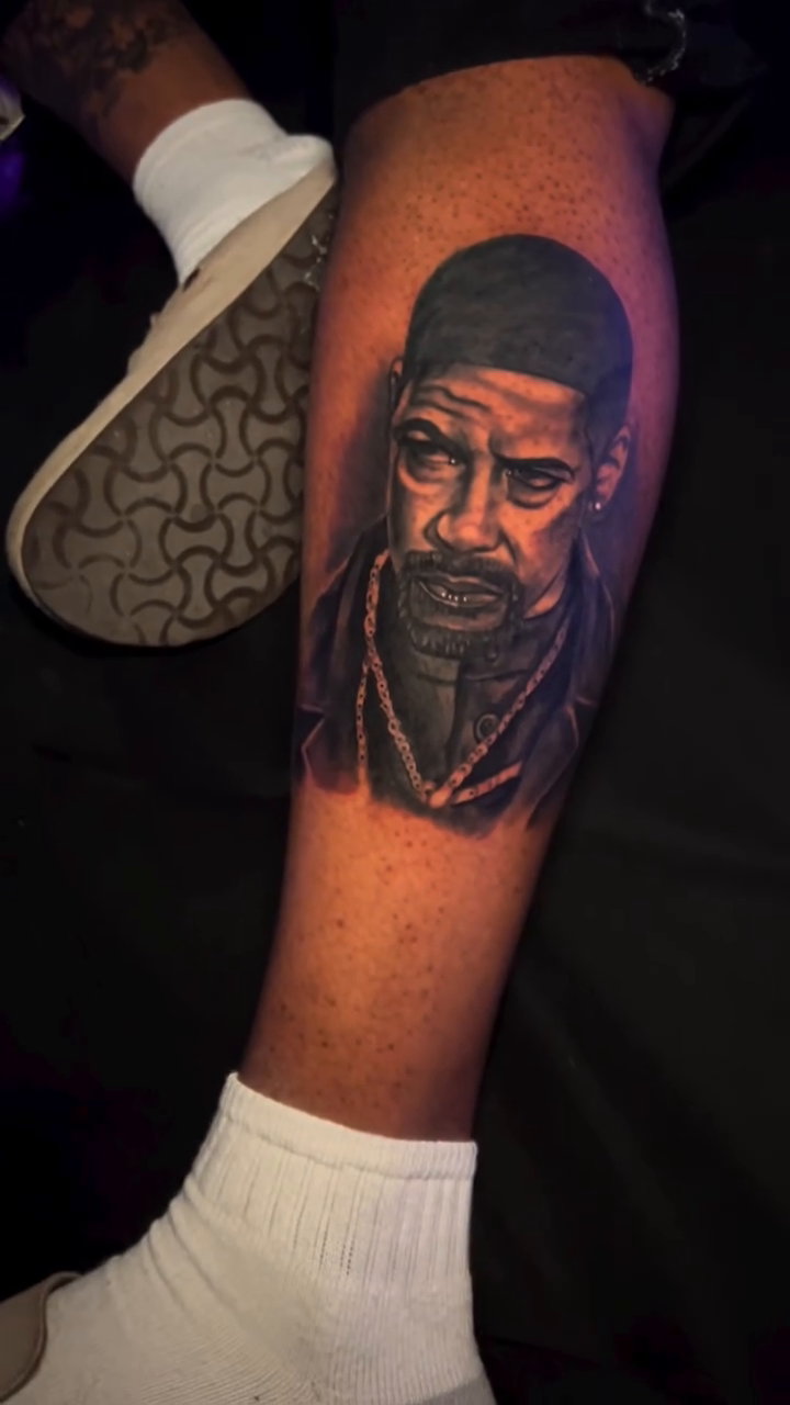 Portrait of a man realism tattoo by Lucky Lefty