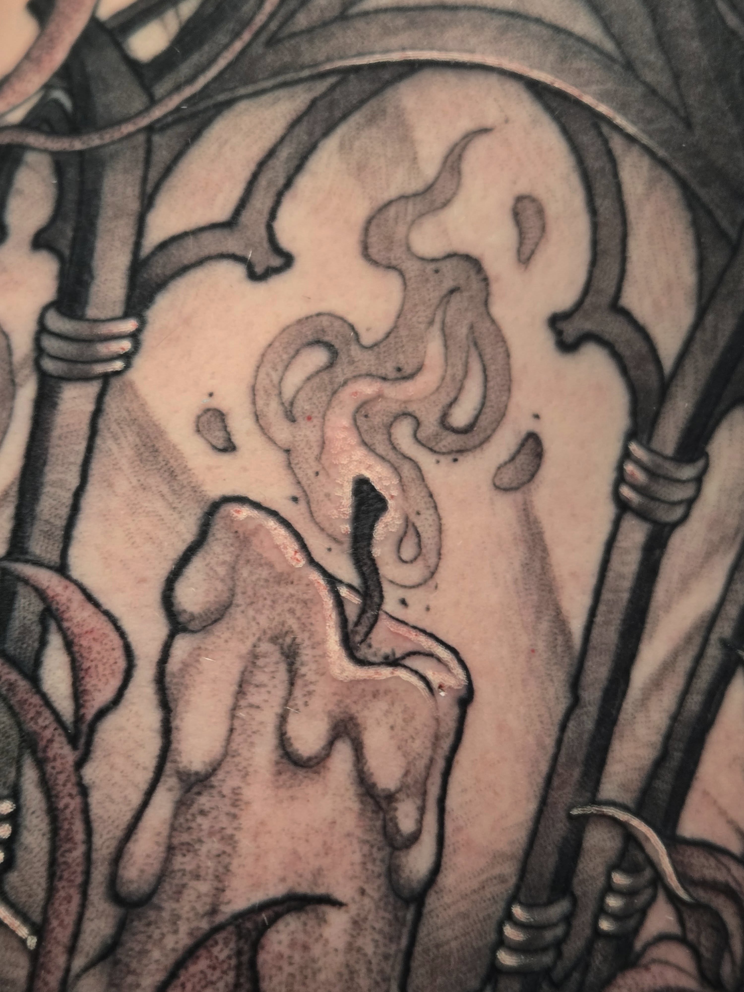 Flame black and grey tattoo by ◇  Kristyn Kay  ◇ Tattoo Warlock, Des Moines, Iowa