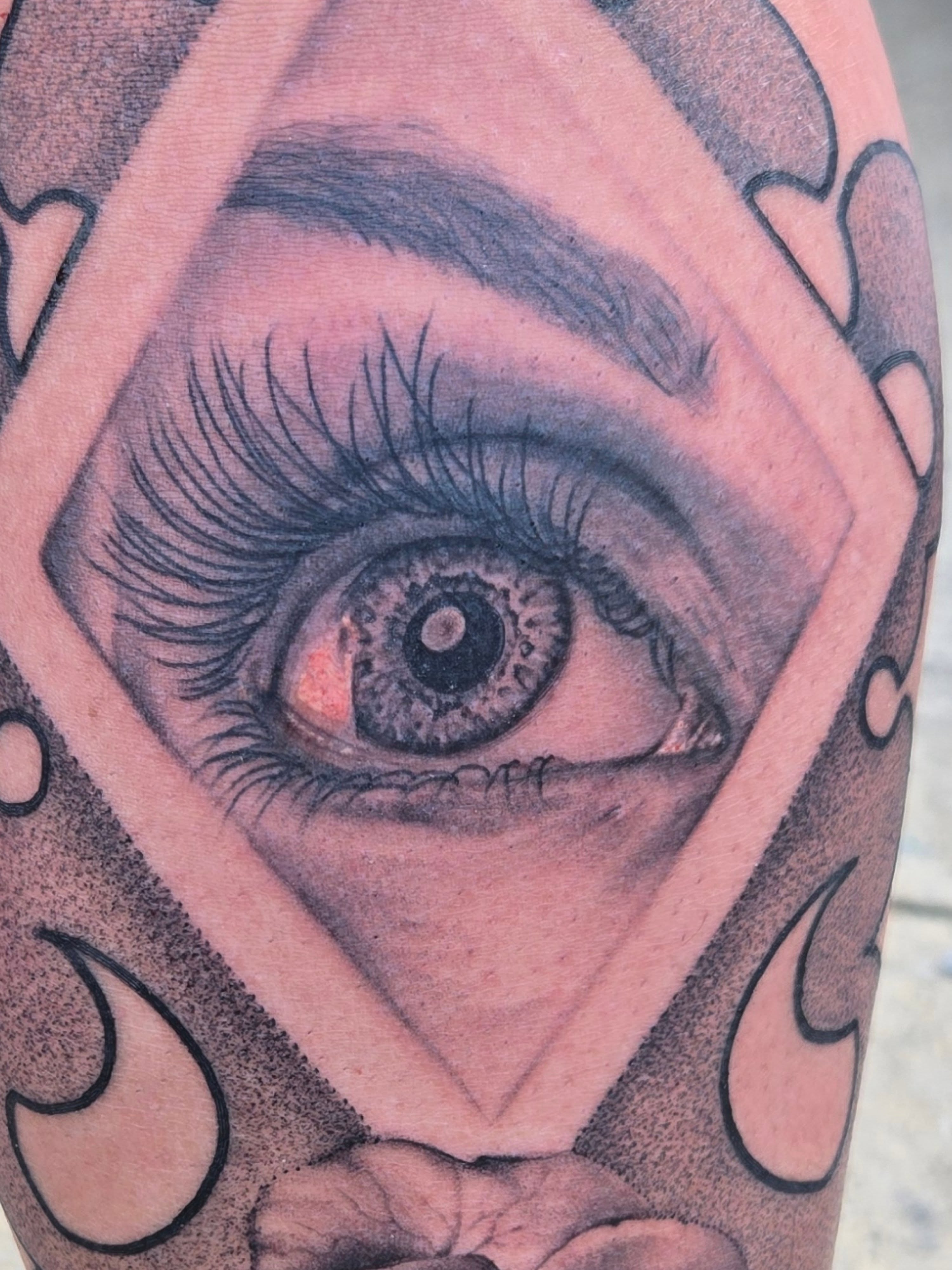 Eye realism tattoo on the forearm by Angel O'Connor Tattoos
