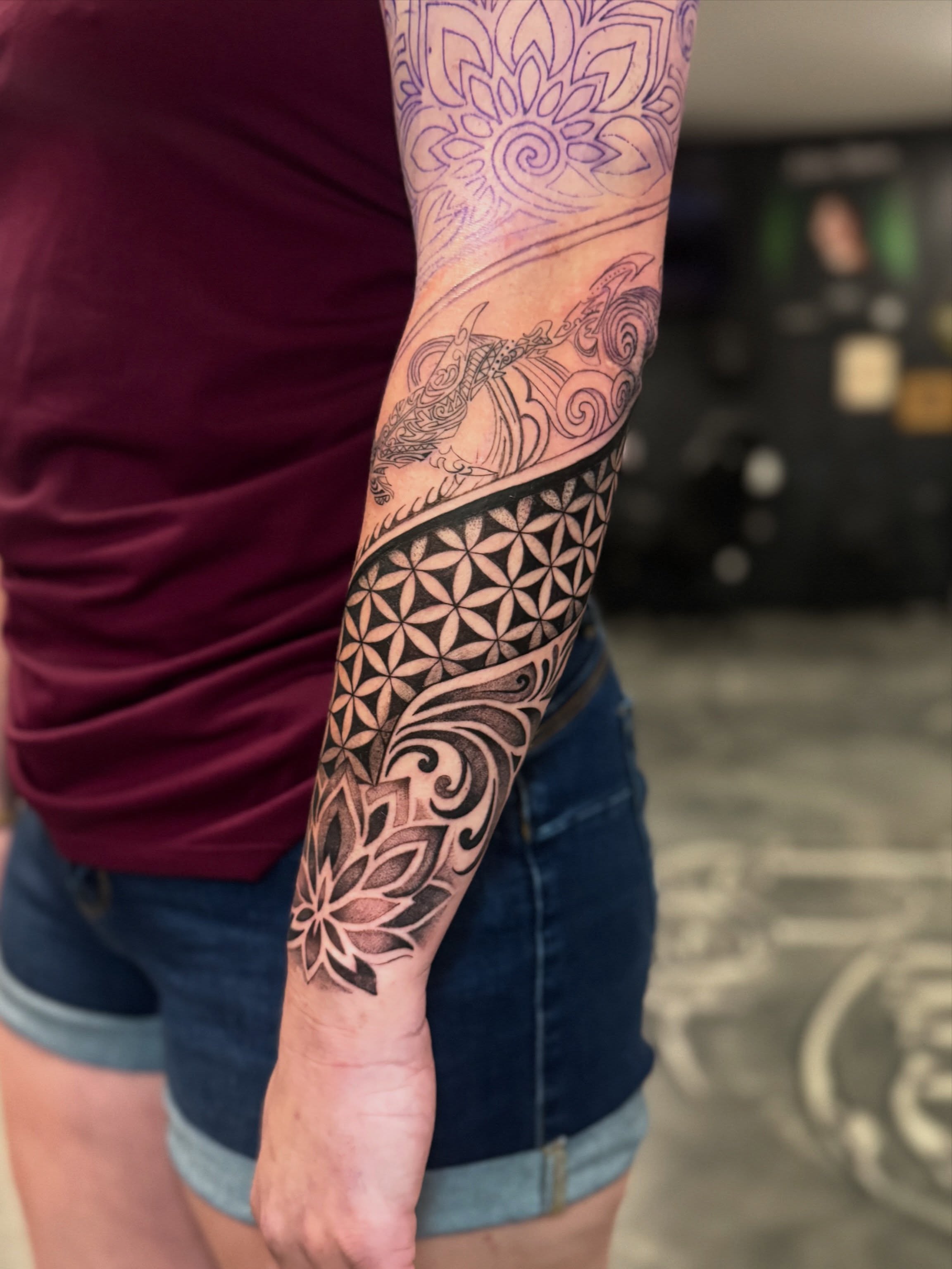 Geometric patterns geometric tattoo on the forearm by Paola Pineda Tattoo, Knoxville, Tennessee