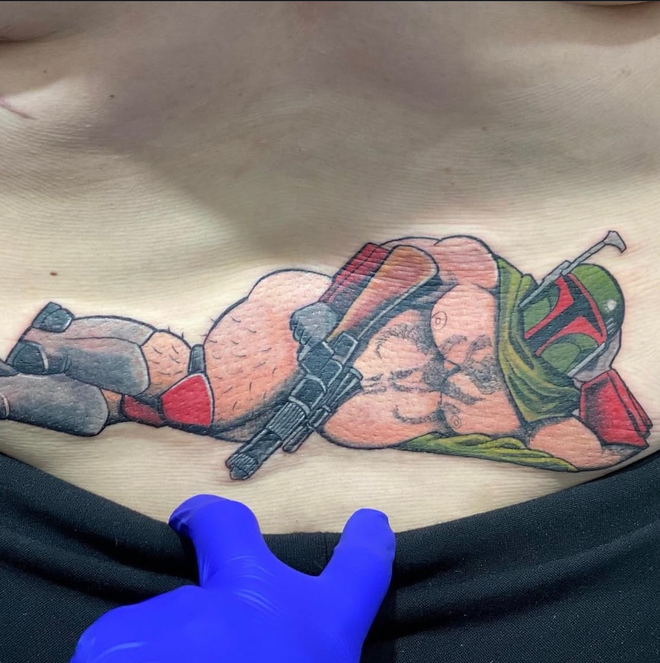 Star wars characters realism tattoo on the torso by Alex Santaloci