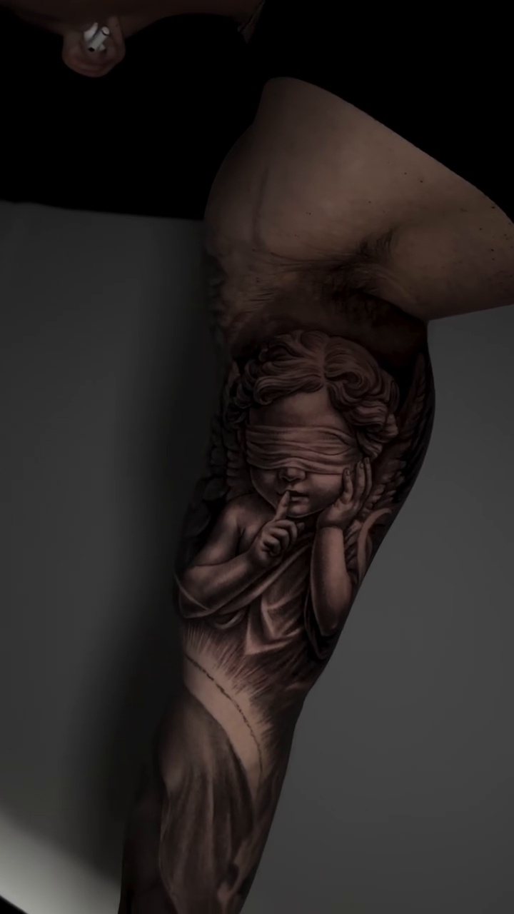 Blindfolded woman realism tattoo by Cipri Suciu