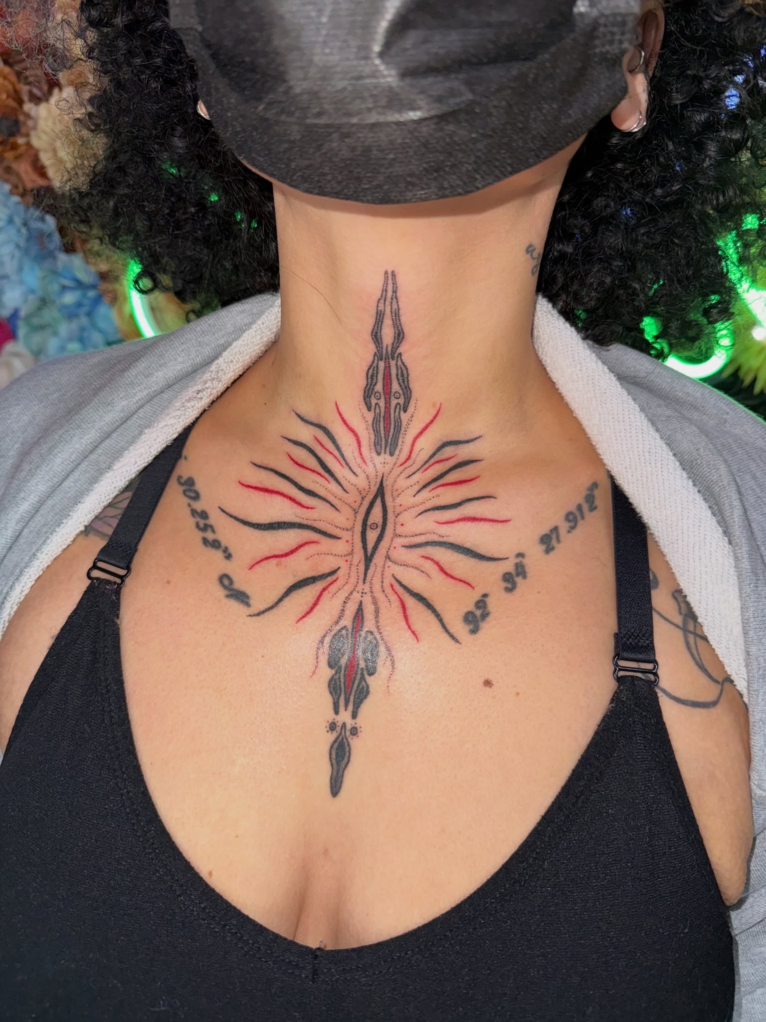 Geometric design geometric tattoo on the chest by Handpoke Tattoo Artist, Minneapolis, Minnesota