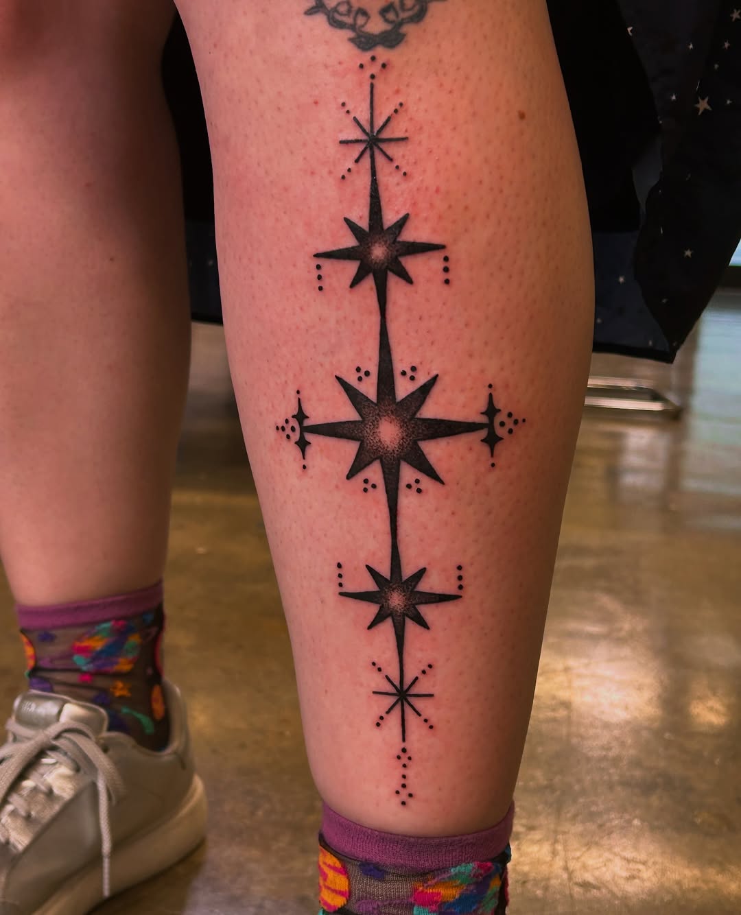 Stars and dots ornamental tattoo on the calf by ❆ minneapolis tattoo artist ❆