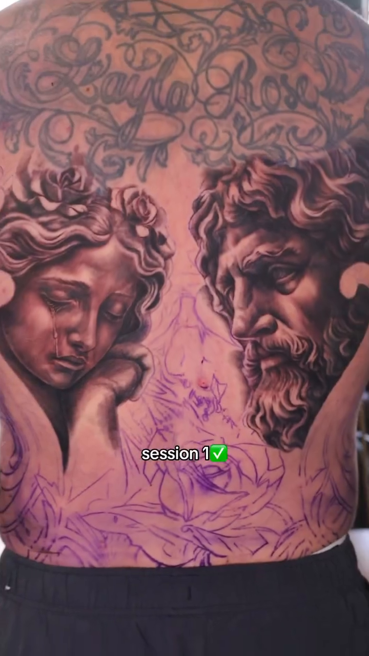 Classical figures realism tattoo by Naomi Burke, New Westminster, British Columbia