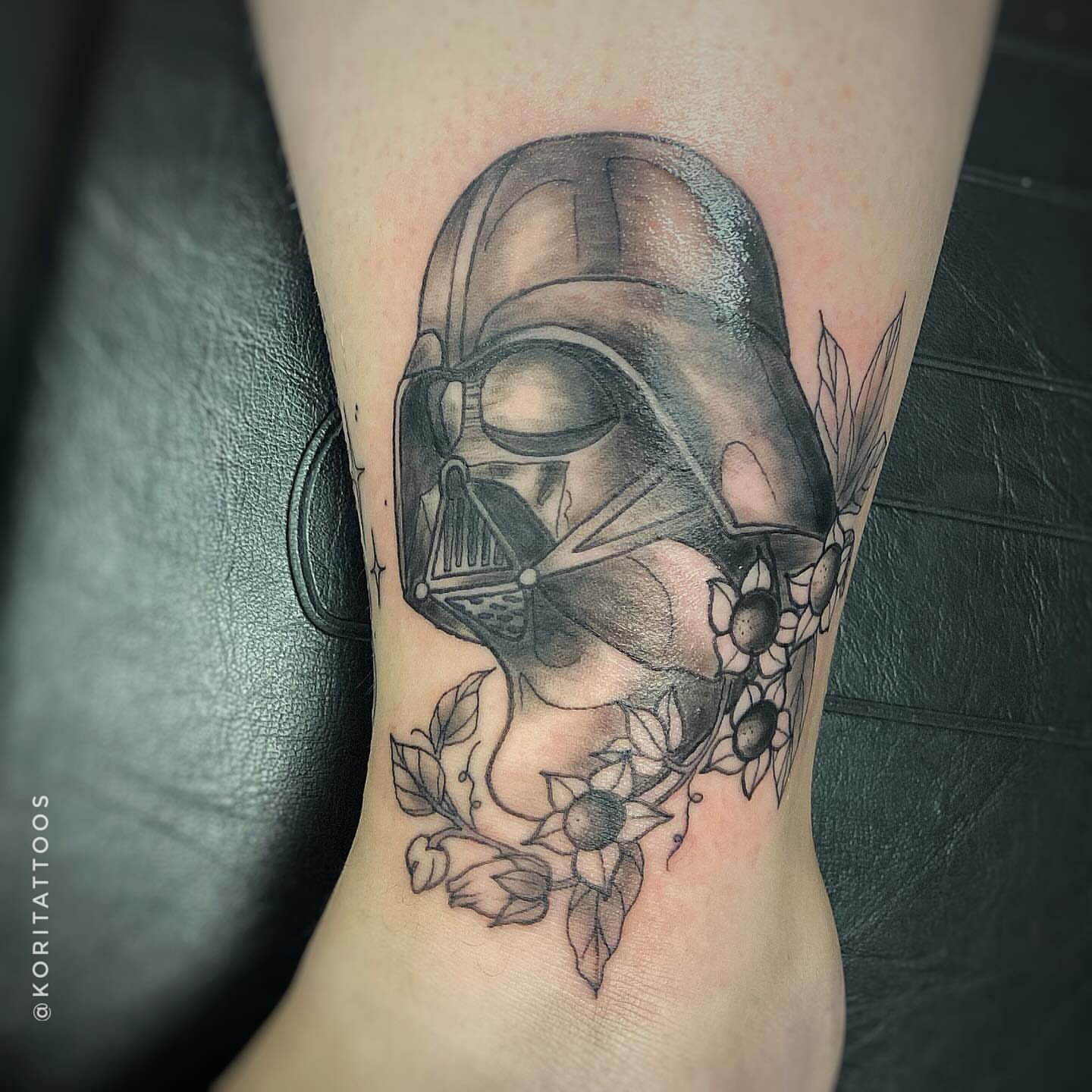 Darth vader helmet realism tattoo on the forearm by Kori Millhimes