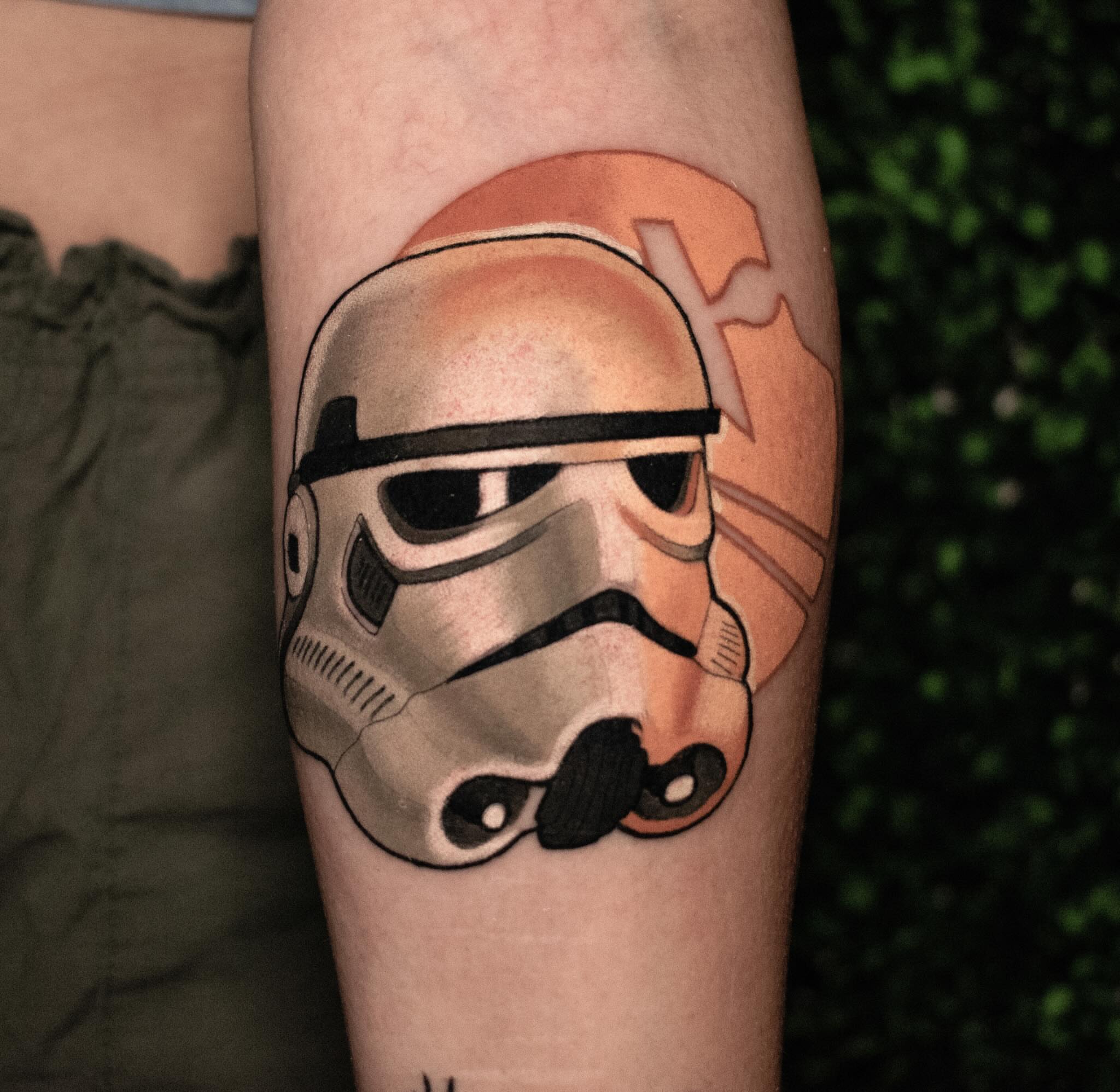 Stormtrooper helmet realism tattoo on the forearm by Nathan Thomas