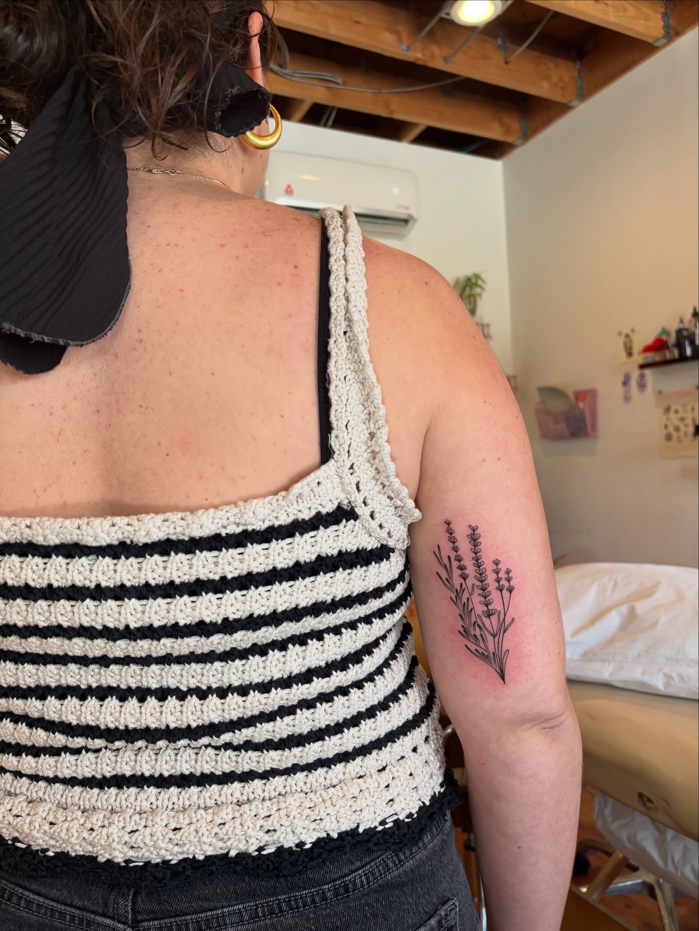 Lavender plant black and grey tattoo on the forearm by carla sofia