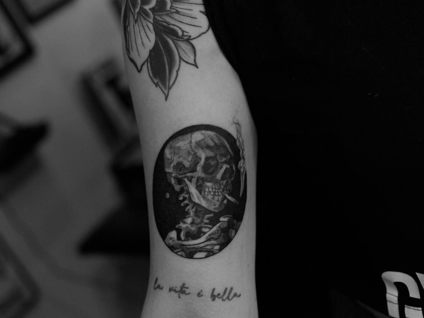 Skull realism tattoo on the forearm by Dylan Coverdale