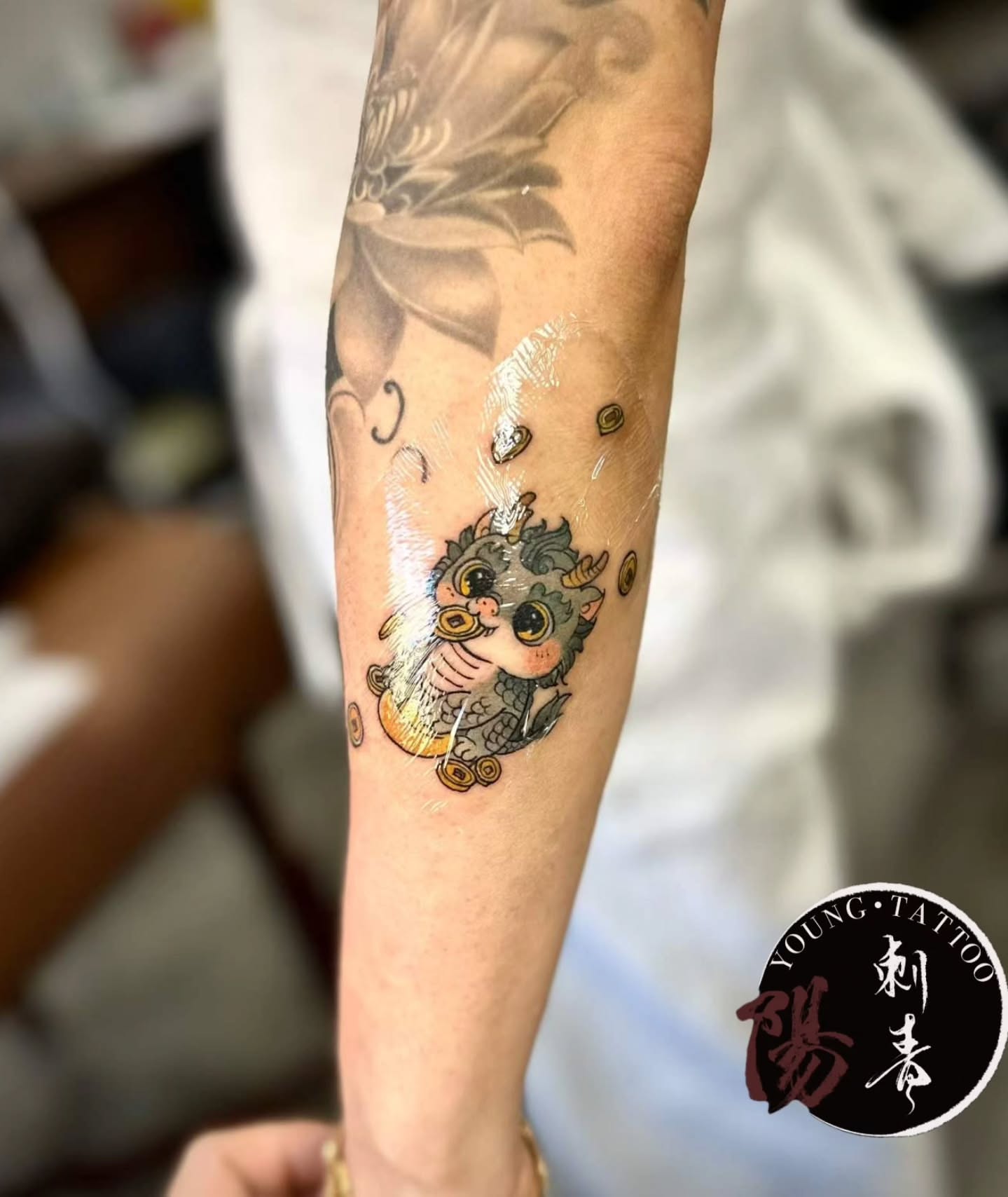 Cat new school tattoo on the forearm by Ying