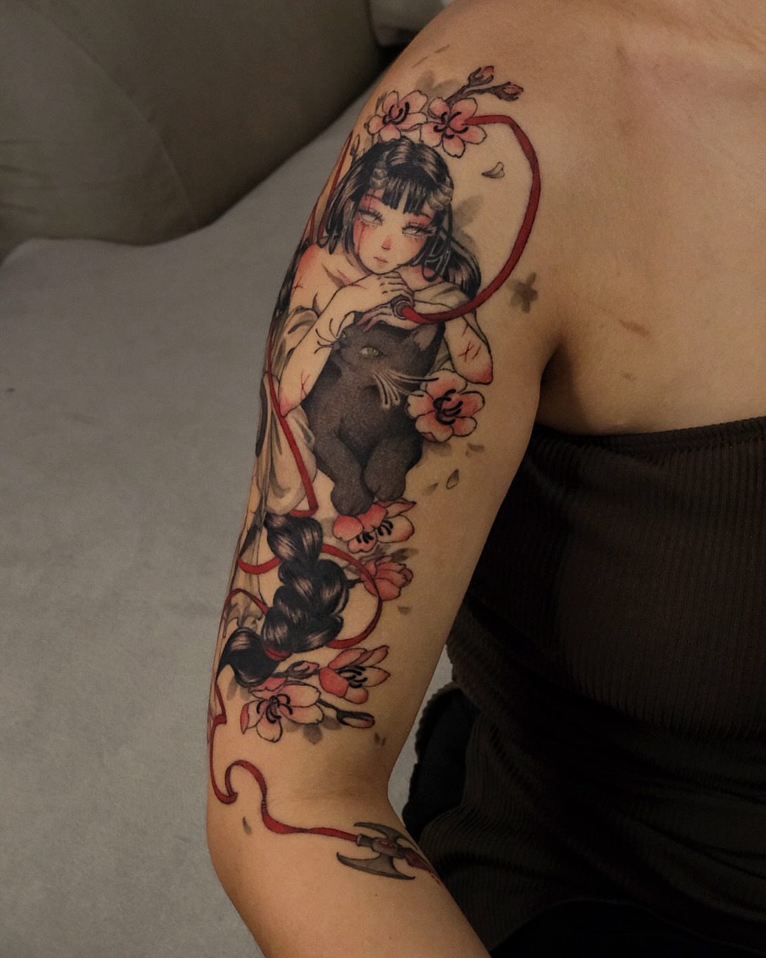 Tattoo by @misaxinks — anime, dotwork