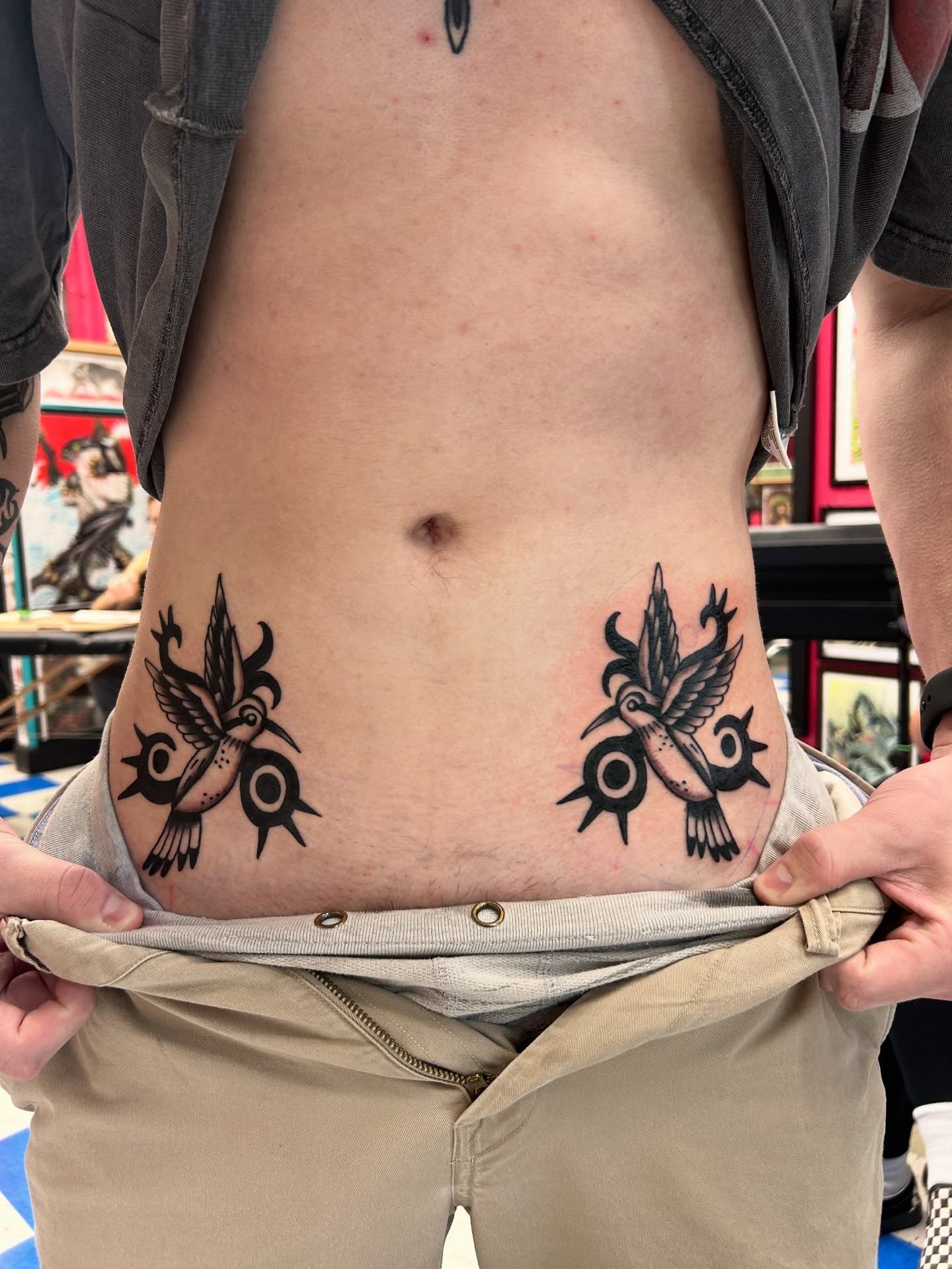 Birds American traditional tattoo on the torso by β π€ππ©π¦π©π’π β± β