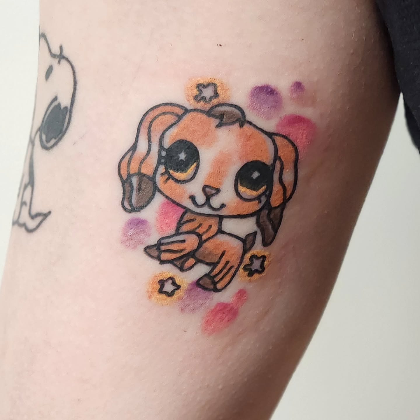 Dog watercolor tattoo on the forearm by Sonya ๐ฟ๐ธ๐พ