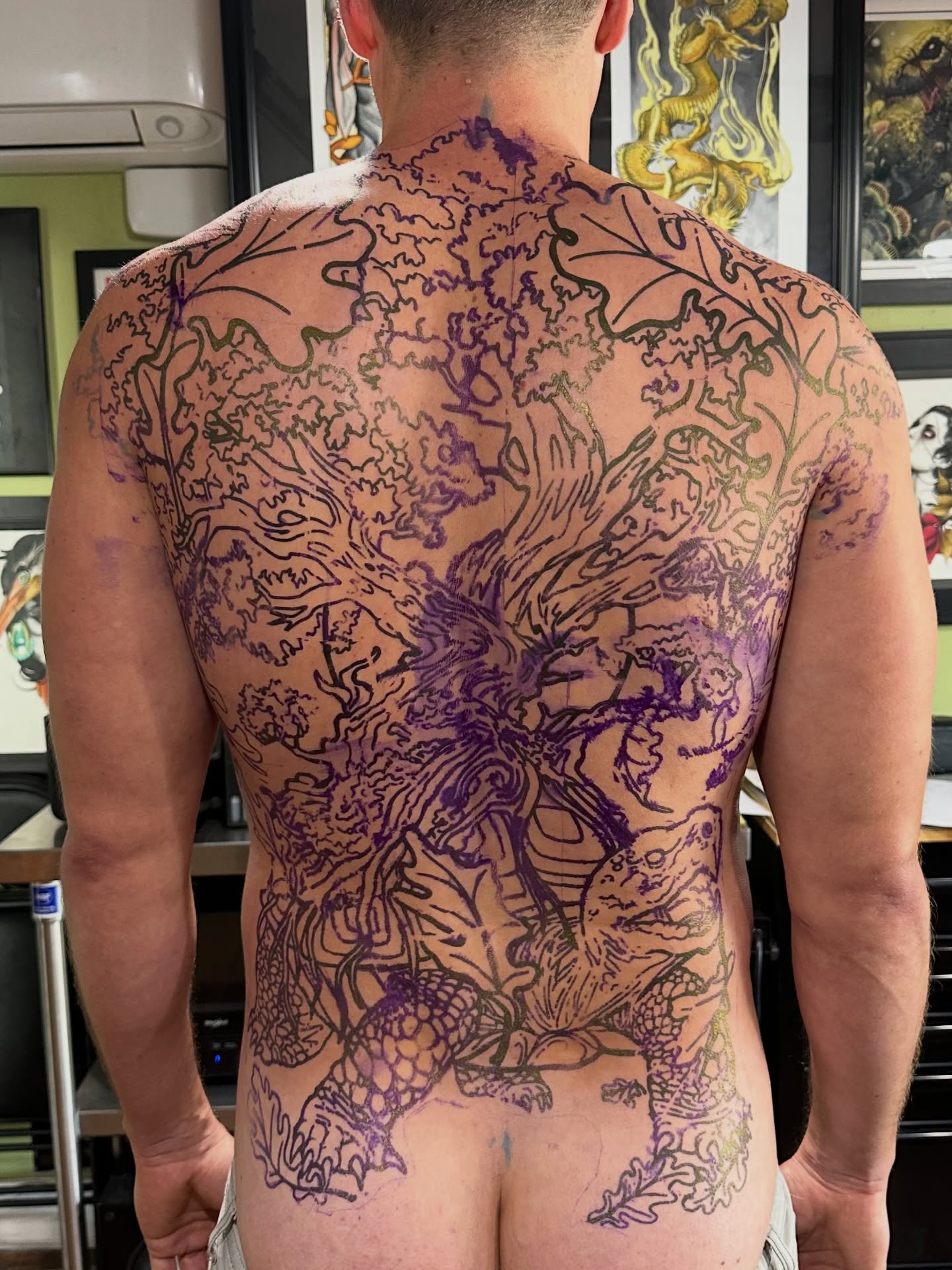 Mythical creature American traditional tattoo on the back by Trevor Burtz