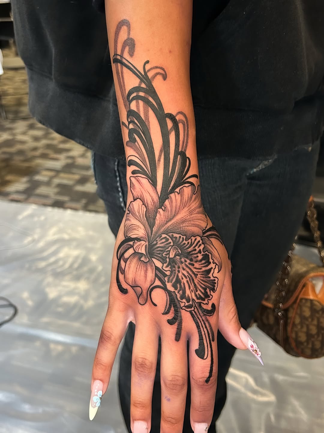 Tattoo by @crystalthornstattoo — black_and_grey, ornamental
