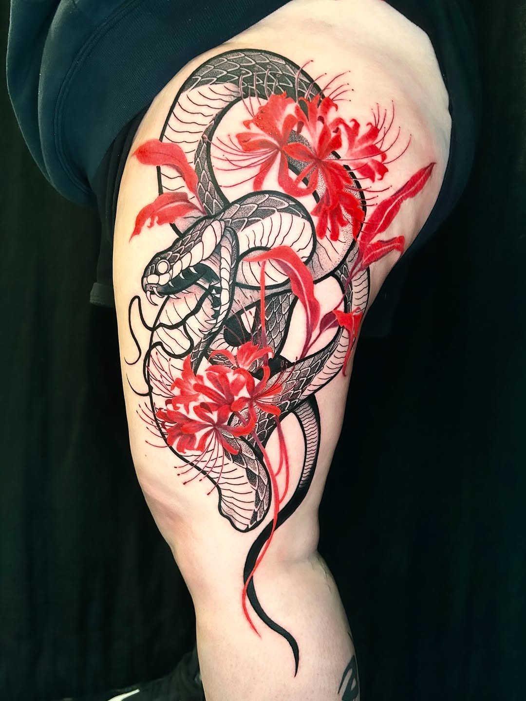 Tattoo by @crystalthornstattoo — japanese_irezumi, black_and_grey