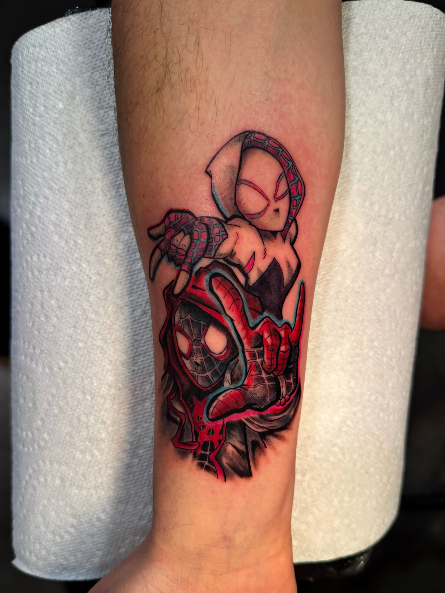 Spider-man realism tattoo on the forearm by Ericka Hampton, Ferndale, Michigan