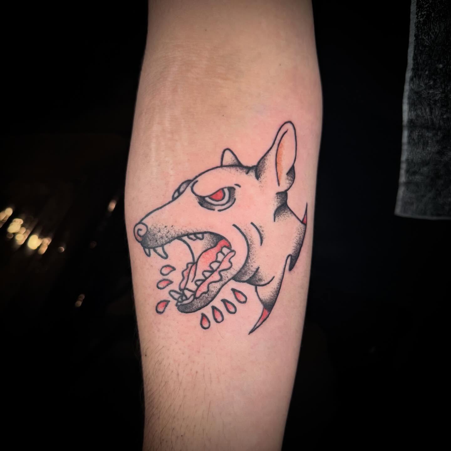 Dog head dotwork tattoo on the forearm by Tatts By Bryan B 🇲🇽 - SLC