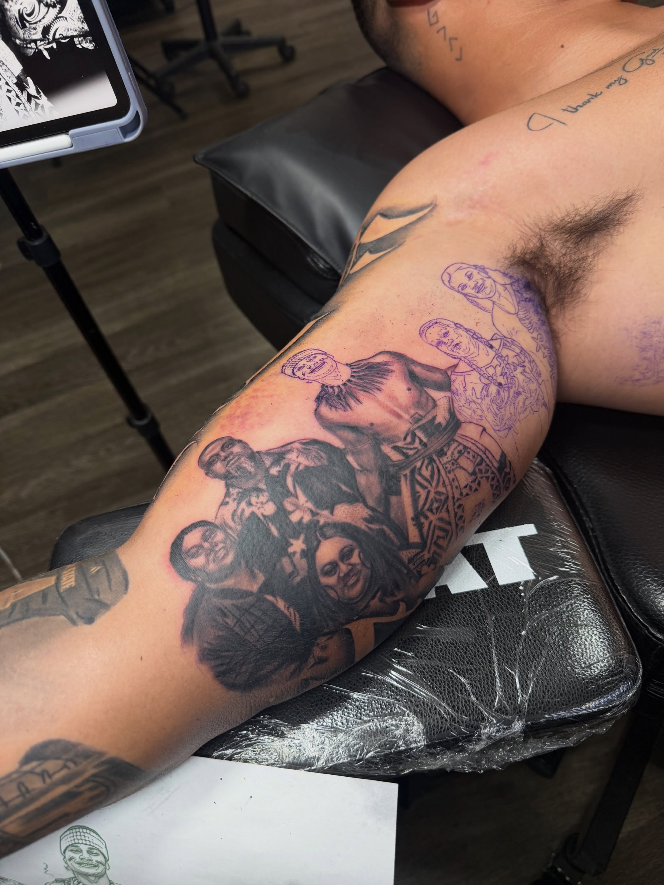 Family portrait American traditional tattoo on the forearm by Nathan Guerrero