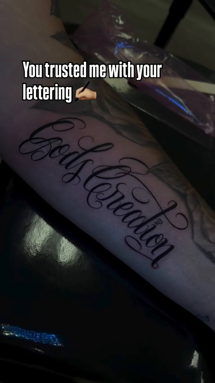 Tattoo by @bendecidatattoo โ lettering_script, fine_line