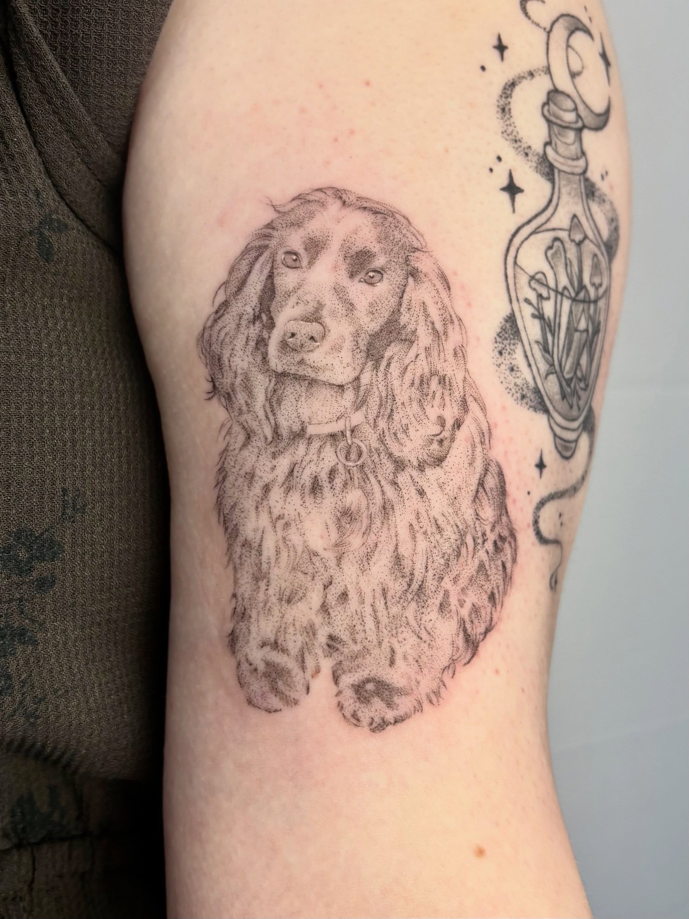 Tattoo by @amberloutattoo — dotwork, realism