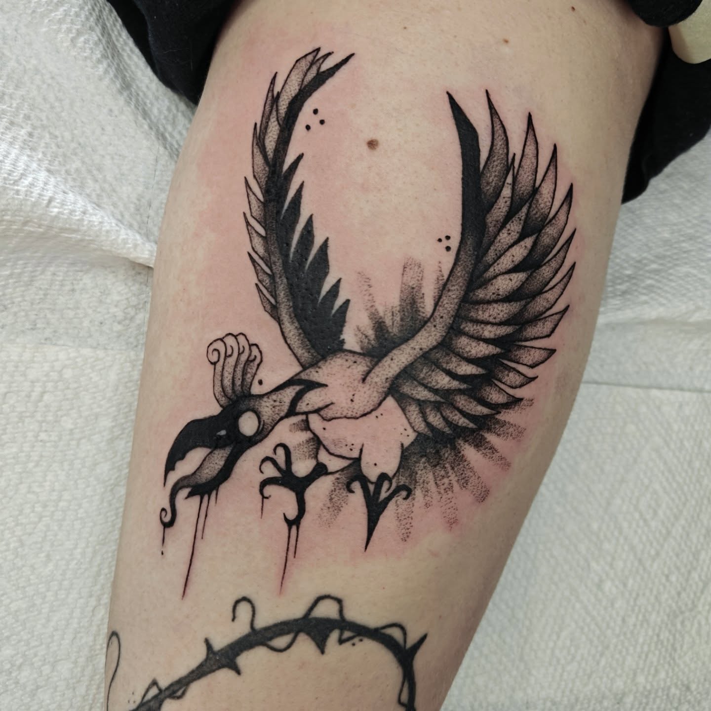 Tattoo by @eightleggedmeg — dotwork, black_and_grey