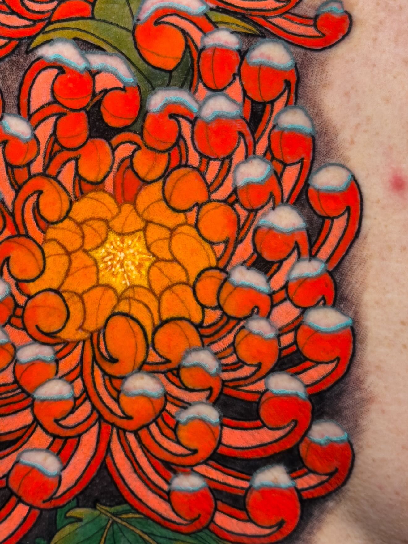 Chrysanthemum American traditional tattoo by Igor Puente