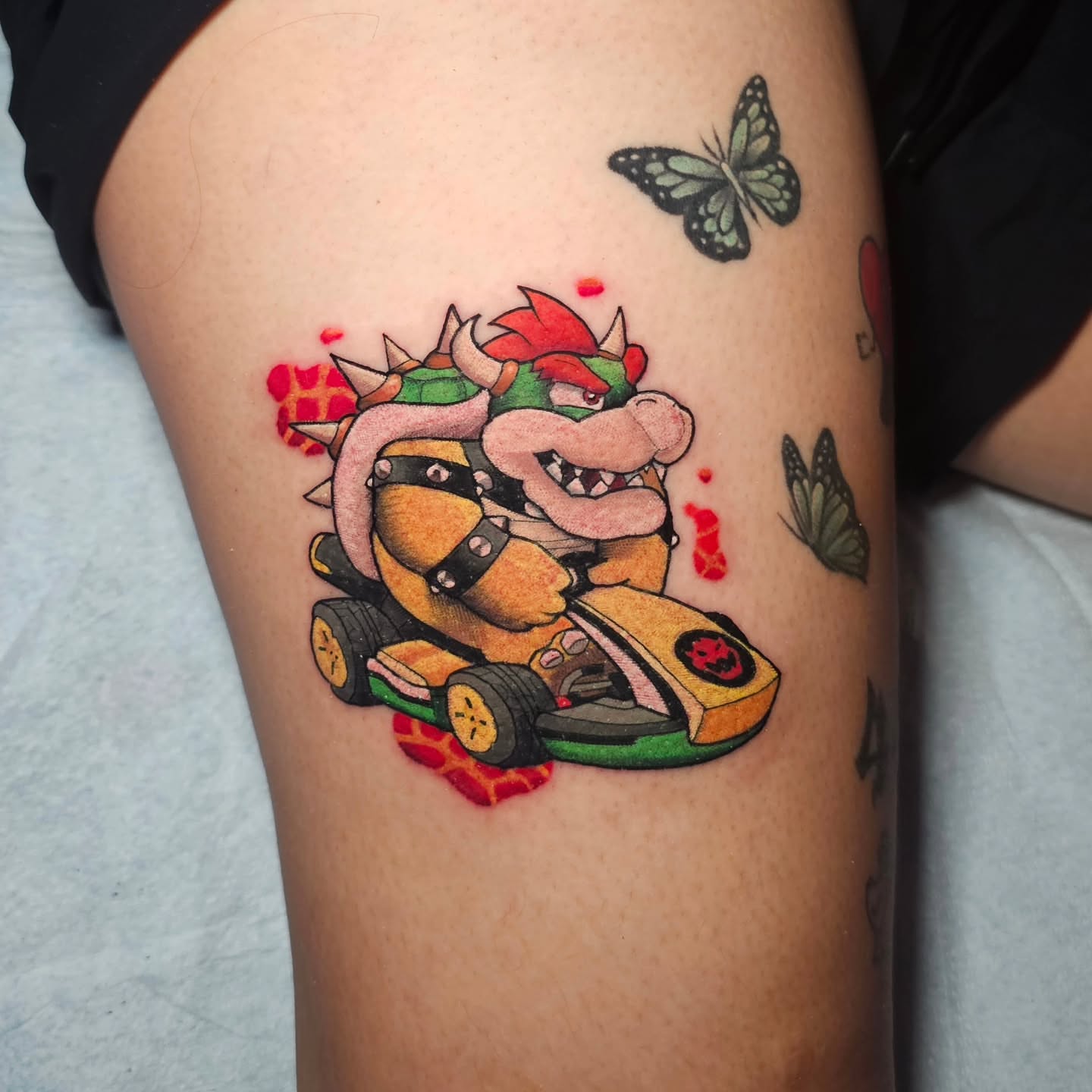 Bowser in a kart new school tattoo on the thigh by πππ¦ππ§ππ‘π ππ¨ππππππ’π§π¨'π¬ πππππ¨π¨π¬